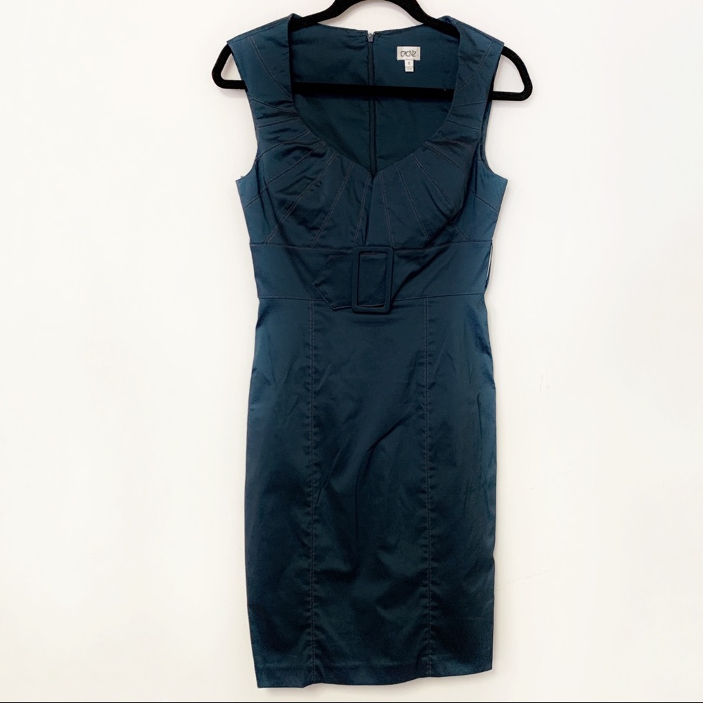 Caché Navy Blue Y2K Belted Sheath Dress 6